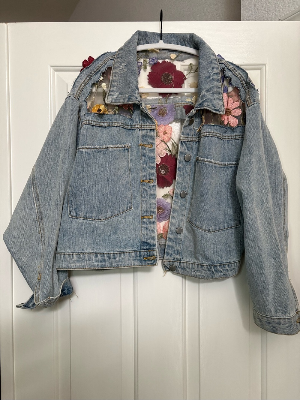 Eras Tour Taylor Swift Inspired Embroidered Blue Denim Jacket with Floral Back